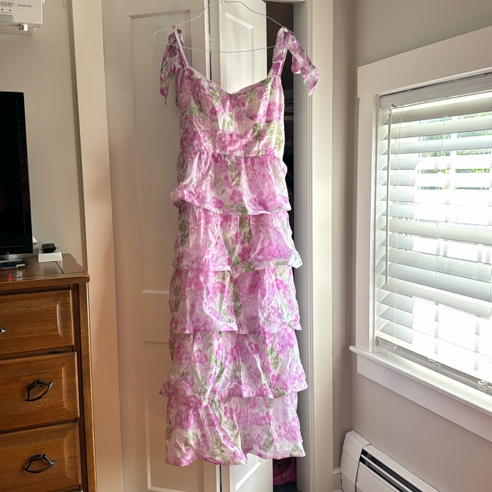 ASTR The Label Zirconia Tie Strap Tiered Dress